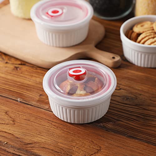 12 Oz Ramekins With Lids - 6 Pcs Porcelain Ramekins Dishes For Souffle,Creme Brulee, Pudding, Custard Cups,Bakeware Bowls Set For Baking,Oven Safe, White (4.5 Inch) #TOP6