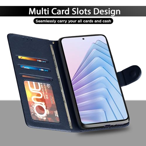 Image of Amazon Basics Flip Cover for Redmi Note 14 5G Leather Finish | Wallet Stand and Shock Proof | Inside TPU with Card Pockets | Complete Protection Flip Case (Blue)