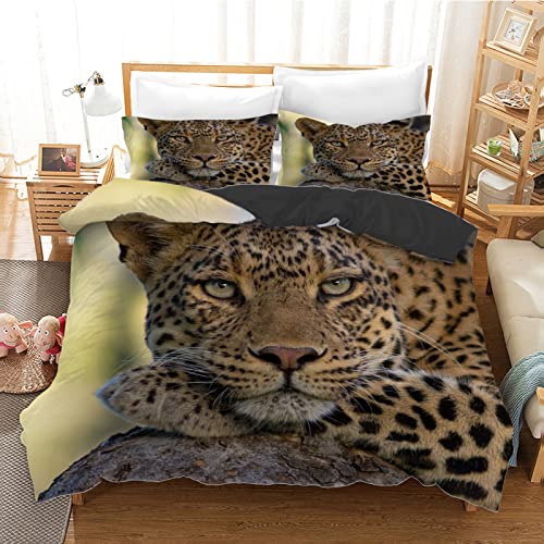 Housse de couette 140x200 léopard vert microfibre 110g/㎡ avec fermeture éclair - 2