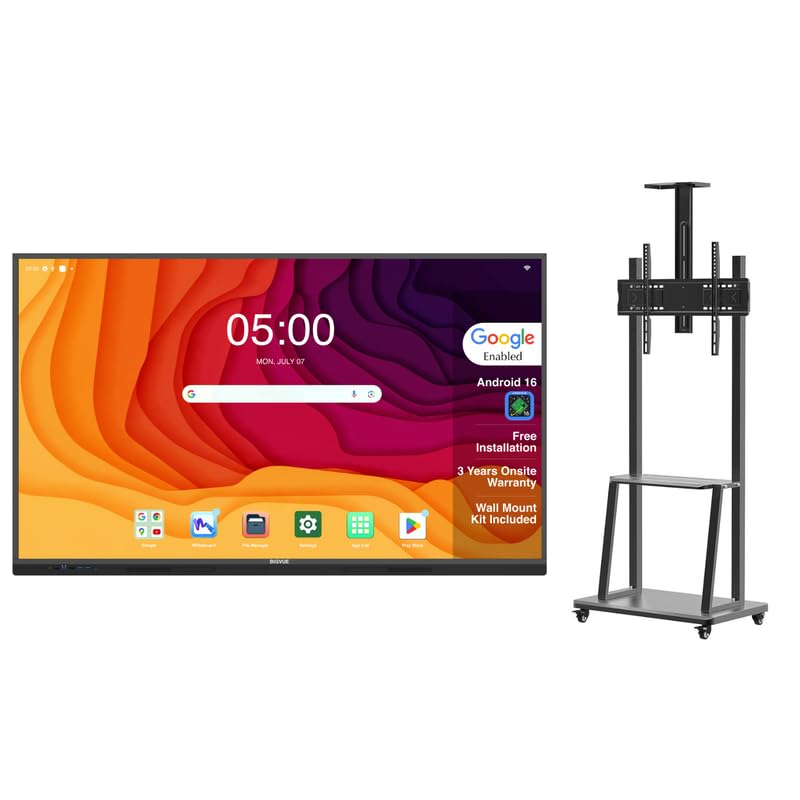 Image of BIG VUE Pro 65 Inch Android 16 Interactive Television + Stand | 4K UHD Flat Panel Board | Ultra Octa-Core Processor | 8GB RAM + 128GB ROM | AI Feature & Voice Control Remote for Teaching & Business