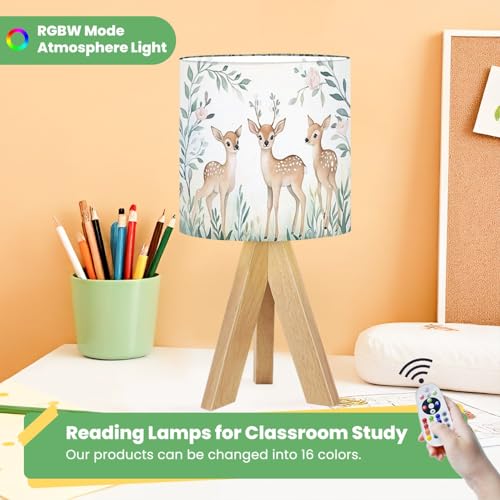 Lámpara de mesa para niños con base de madera y pantalla de lino miniatura 5