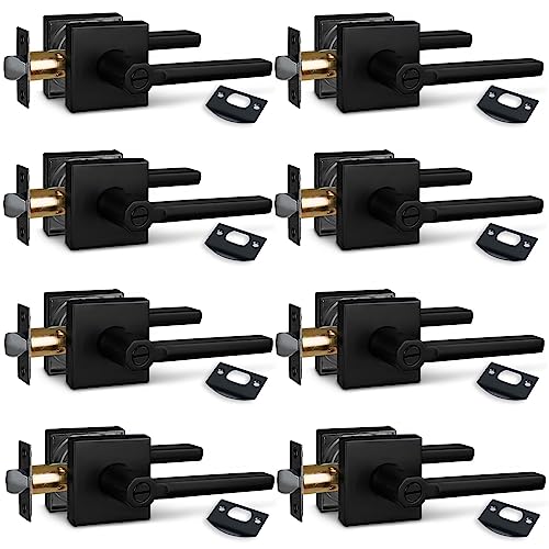 Image of NEWBANG (8Pack Bed /Bath Room Door Lever for Privacy Bathroom and Interior Door Door Lock Handle in Aged Matt Black