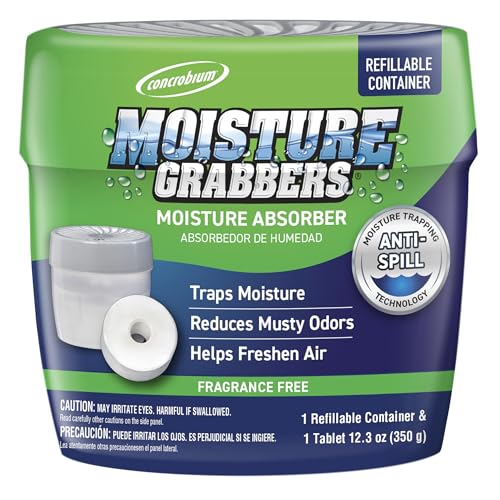 Image of Concrobium Moisture Grabbers Refillable Container, Fragrance Free, Moisture Absorber for Closets, Basements and Bathrooms, Helps Reduce Dampness and Musty Odors, Reusable Design