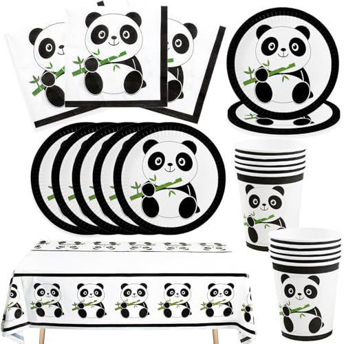 Panda decorações de aniversário, louça para festa de panda, louça de aniversário, pratos de aniversário infantis, copos, guardanapos, toalhas de mesa para festas, conjunto de louça para 10 convidados