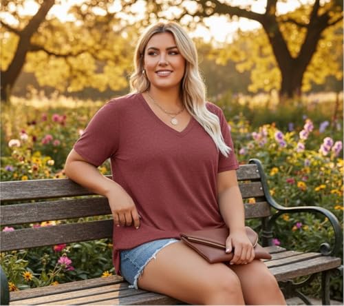 Image of ForHailey Women's Plus Size Short Sleeve Tee Shirt V Neck Basic Ladies Loose Fit T Shirt 1X-5X