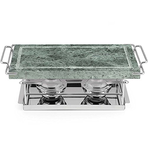 Home Pietra Ollare Rettangolare con Base, 37x19 cm, Acciaio/Verde
