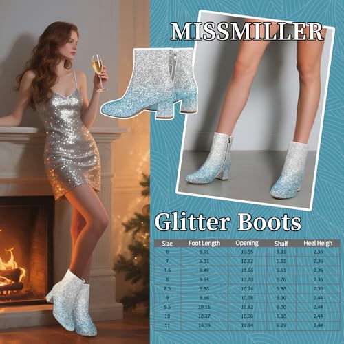 Image of MISSMILLER Rhinestone Boots for Women Sparkly Cowgirl Boots Pointed Toe Chunky Heels Rhinestone Cowboy Boots