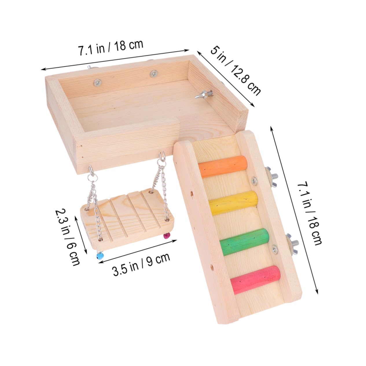 Jouet Échelle en Bois pour Hamster et Oiseau Balançoire, Ensemble 3 Pièces pour Exercice et Équilibre la Cage