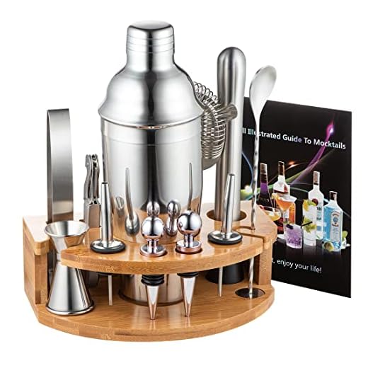 ADTZYLD Cocktail Shaker Set Bartender Kit,Bar Set with Bamboo Stand 12 Piece Bartending Tools 25 oz Professional Stainless Steel Martini Shaker with Mocktail Recipes Booklet