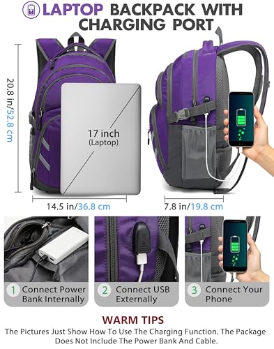 Image of ProEtrade Extra Large Backpack Bookbag for College Laptop Travel, Fit Laptop Up to 17 inch with USB Charging Port Multi Compartment Anti theft, Gift for Women Men (Light Purple)
