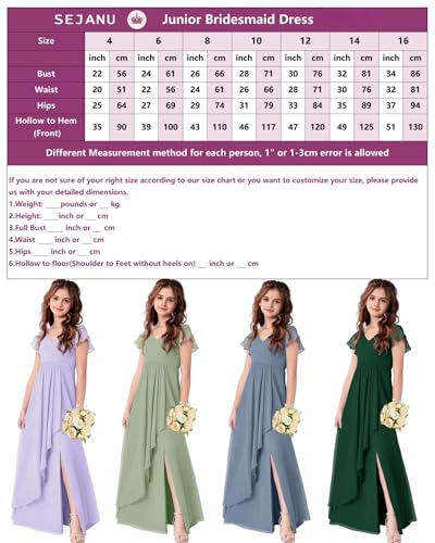 Chiffon Junior Bridesmaid Dresses for Girls Ruffle Sleeve Formal Party Wedding Guest V Neck Flower Girl Dress Sage Green-164