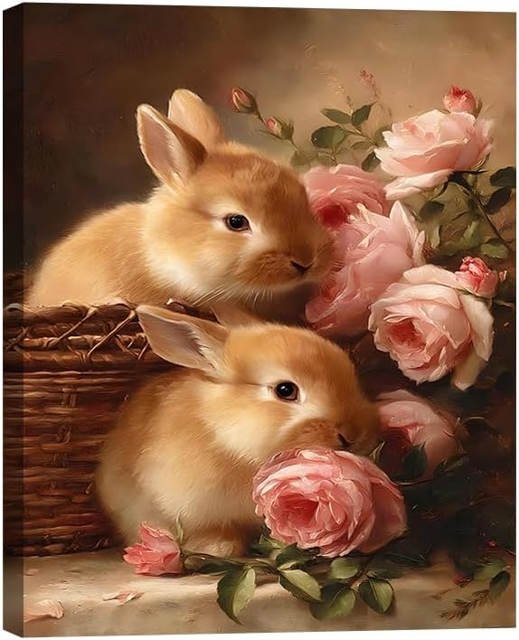 Amazon.com: Easter Bunny Canvas Wall Art - Spring Decor with Vintage ...