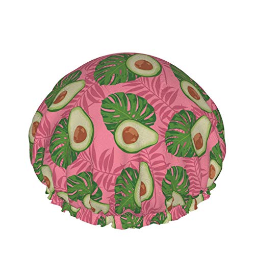 Pink Avocado Shower Cap Women Double Layer Waterproof Bath Cap Eva Lining Design For All Hair Lengths