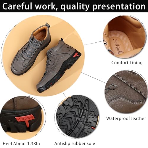 Men's Faux Leather Platform Hiking Boots Round toe Non-slip Lace-up Outdoor Breathable Handmade High-Top Waterproof Ankle Chukka Boots2