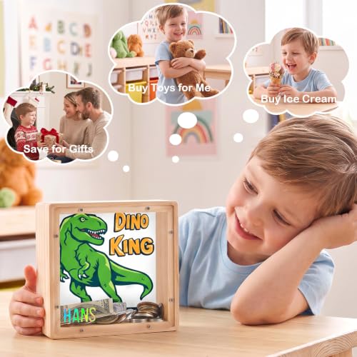 Image of ICOSY Piggy Bank for Kids, Wooden Framed Coin Bank