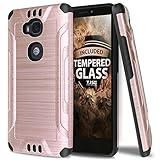 Huawei Sensa LTE Case With TJS Tempered Glass Screen Protector, Dual Layer Hybrid Shockproof Resist Rugged Case Cover Metallic Brush Finish With Hard Inner Layer For Huawei Sensa LTE (Rose Gold)