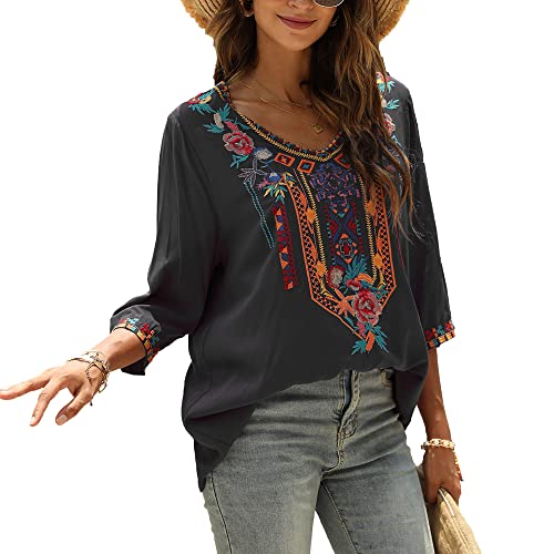 Grosy Bohemian Embroidered Tops for Women, Hippie Clothes, Mexican Peasant Blouses, Traditional Boho Clothing Tunic Shirts4