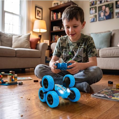 Image of Amazon Brand - Jam & Honey Off Roader Rechargeable Remote Control Car | RC Monster Truck with LED Headlights, Type-C Charging, Anti-Skid Tyres, 120 Ft Range | 2.4GHz Remote Controller - Blue (MT1624)