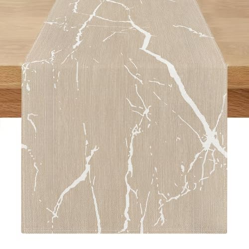 Tischläufer Modern 40x180 Beige Creme Gold Marmor Läufer Tisch Leinen Goldene Textur Rustikale...