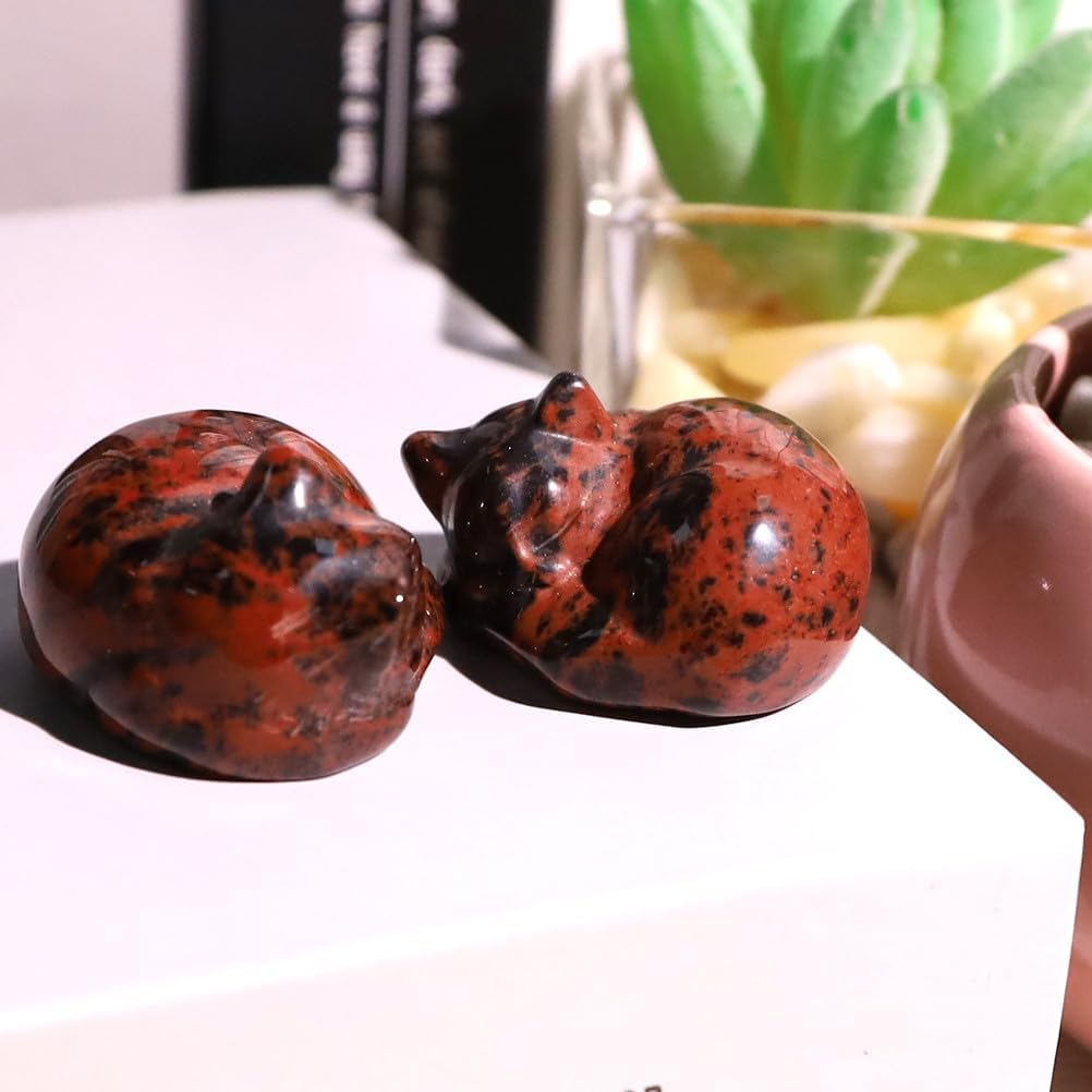 APOMOONS Katzen Figuren 2er Set - Amethyst & Obsidian Schlafende Katzen | Heilsteine Deko Für Katzenliebhaber