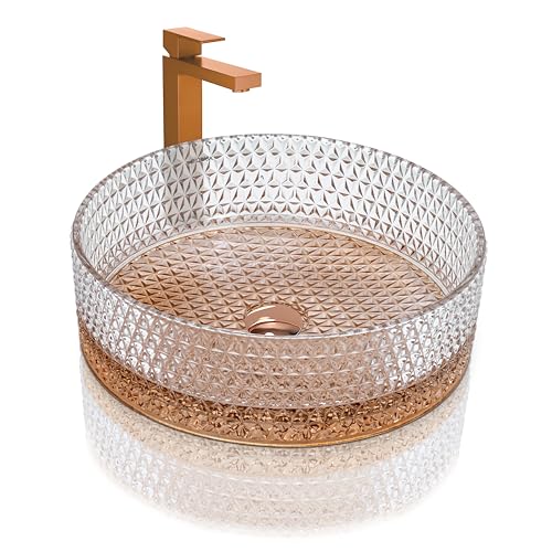 Image of Plantex Round Washbasin for Bathroom /Glass Tabletop Wash Basin /Luxury Transparent Countertop Basin for Home /Office /Hotel (15.5x15.5x5 inch)