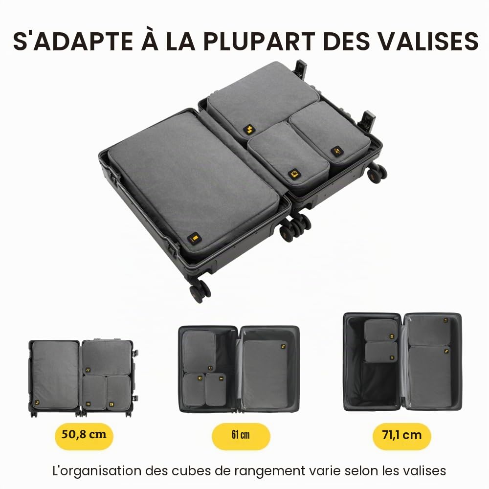 LEVEL8 Lot 4 Organiseurs Valise Pliables Légers Gain Place 4 Tailles, Noir | Nettoyage Facile, Durables, Lavables