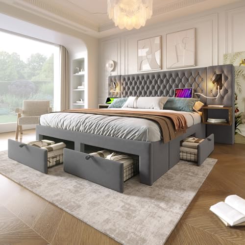 RIAZOS Doppelbett Bettanlage 180 x 200 cm mit 2X Nachtkommoden & 4 Schubladen, Kopfteil mit LED & USB Ladefunktion - Schlafzimmer Komplett-Set, Samt, Ohne Matratze RIAZOS Doppelbett Bettanlage 180 x 200 cm mit 2X Nachtkommoden & 4 Schubladen, Kopfteil mit LED & USB Ladefunktion - Schlafzimmer Komplett-Set, Samt, Ohne Matratze