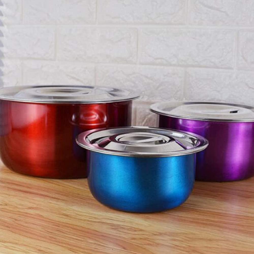 Cuenco De Acero Inoxidable De 3 Piezas con Tazón De Sopa De Tapa De Metal Recipiente De Comida para Restaurante Hotel En Casa