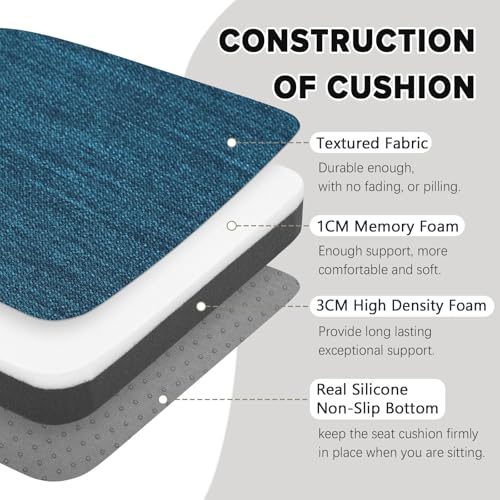 Image of baibu Set of 4 Memory Foam Dual-Layer Design Metal Dining Chair Pads Bar Stool Cushion with Ties for Metal Chairs or Bar Stools - 4 Cushions Only (Dark Blue, 14x14x1.5in)