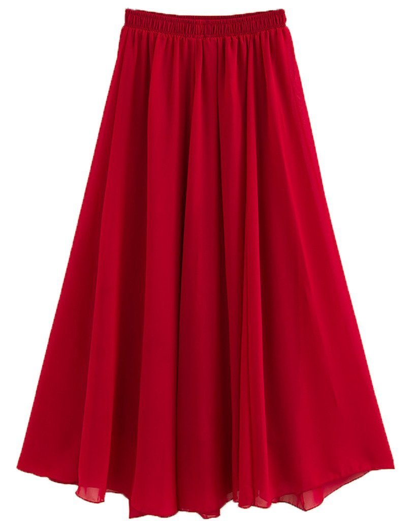 Gothden Women's Stretched Waist Chiffon Long Skirts Flowy Skirt Wine Red
