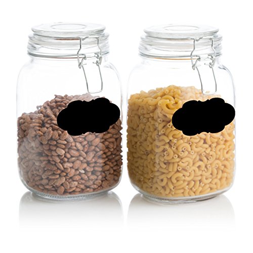 Klikel Square Glass Kitchen Storage Canister Jars - Chalkboard Canister Set - Crystal