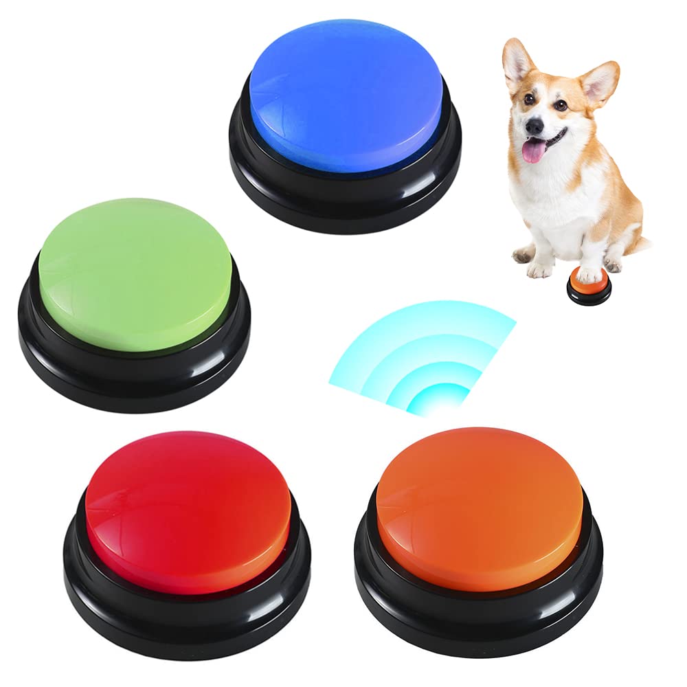 Buzzer Enregistrable Voix, Lot de 4 Buzzer Enregistrable, Bouton Parlant Enregistrable, Bouton Chien Communication, pour lEntraînement au Animaux Communication Enregistrée