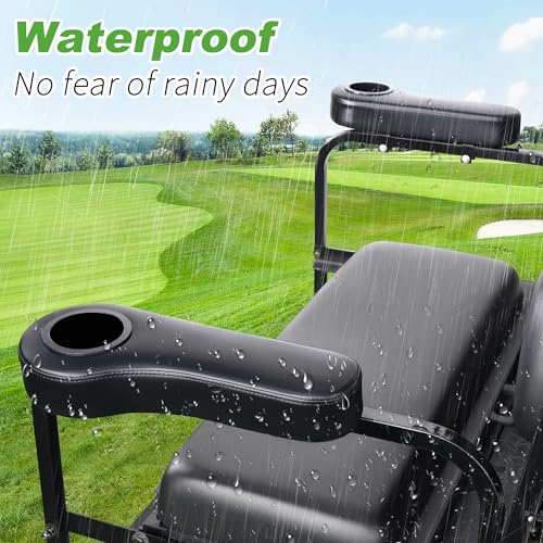 10L0L Golf Cart Rear Seat Kit Arm Rest Set with Cup Holder for Yamaha EZGO Club Car Golf Cart UV-Proof Coating Long Lasting, No Drilling Kits Include