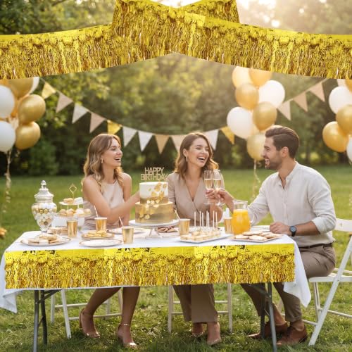 Image of BEISHIDA 3 Pack Gold Wavy Foil Fringe Garland 30ft Tinsel Wall Decor