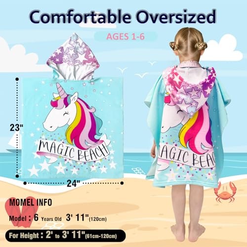 Image of growell Hooded Kids Beach Towels - Toddler Bath Towel Girls Boys Swim Cover-ups for Ages 1 to 6 Kids Pool Towels Quick Dry Lightweight Soft Microfiber Poncho Towel 24x23 (Unicorn Aqua)