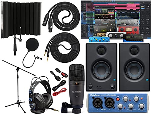 PreSonus �I�[�f�B�I�{�b�N�X 96 �I�[�f�B�I�C���^�[�t�F�[�X �t���X�^�W�I�o���h�� �X�^�W�I�����A�[�e�B�X�g�\�t�g�E�F�A�p�b�N Eris 3.5�y�A �X�^�W�I���j�^�[ 1/4�C���` TRS - TRS �y��P�[�u�� �}�C�N�����V�[���h
