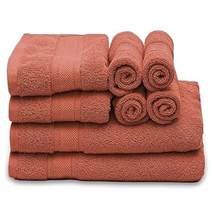 MoNiBloom 8-Piece 100% Cotton Bath Towel Set for Bathroom Home Spa Gym Shower, Contains 2 Bath Towels 27×54, 2 Hand Towels 16×28, 4 Washcloths 12×12, Highly Absorbent Ultra Soft Quick-Dry Rust