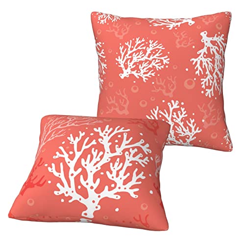 Vodbne Coral Throw Pillow Covers 18X18 Inch, Beach Coastal Pillow Cases, Room Decor Home Sofa Bed Decorative Set Of 2, Orange #TOP1