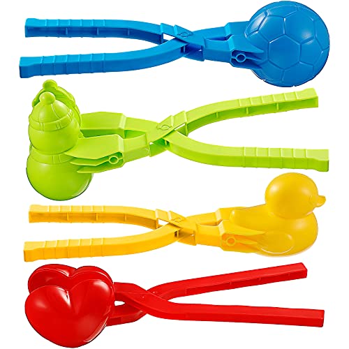 4 Pieces Snowball Maker Toys Snow Toy Kit Snowball Maker Clip Snowball Maker Snow Ball Clip Snowball Maker Tool Beach Sand Toy Fun Winter Outdoor for Snow Fight (Duck, Snowman, Soccer, Heart Style)