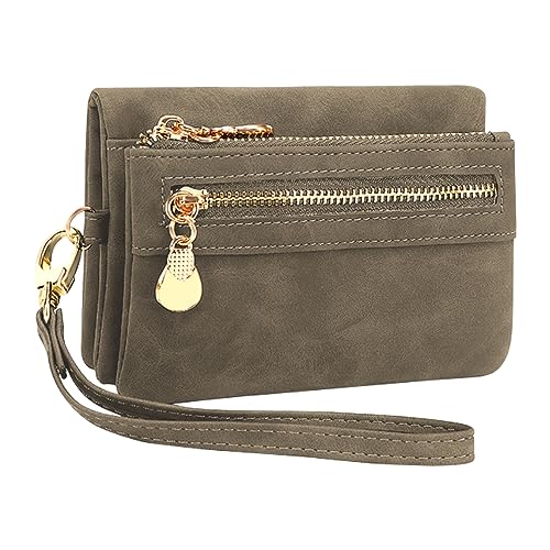 REETEE Portefeuille Femme Petit Porte Monnaie Femmes en Cuir PU Court Porte Feuilles pour Femme avec 10 Porte-Cartes, Portefeuilles Femme avec Zippé Pochette à Monnaie et Bracelet Amovible(café)