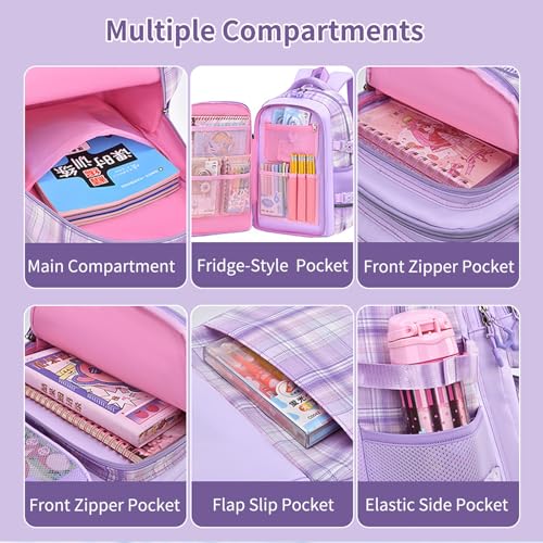 WYCY Kawaii Girls Backpack with Lunch Box | Travel Daypacks for Kids & Teens | Blue Bookbag with Laptop Compartment3