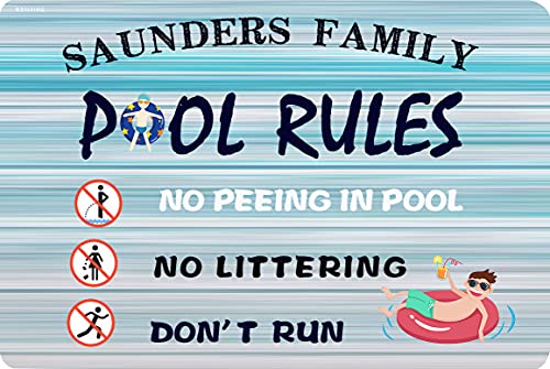 Personalized Pool Rules Sign No Peeing In Pool No Littering Don't Run Home Pool Decorations Wood/Metal Sign Wall Vintage Rusted Aged Looking Pool Sign