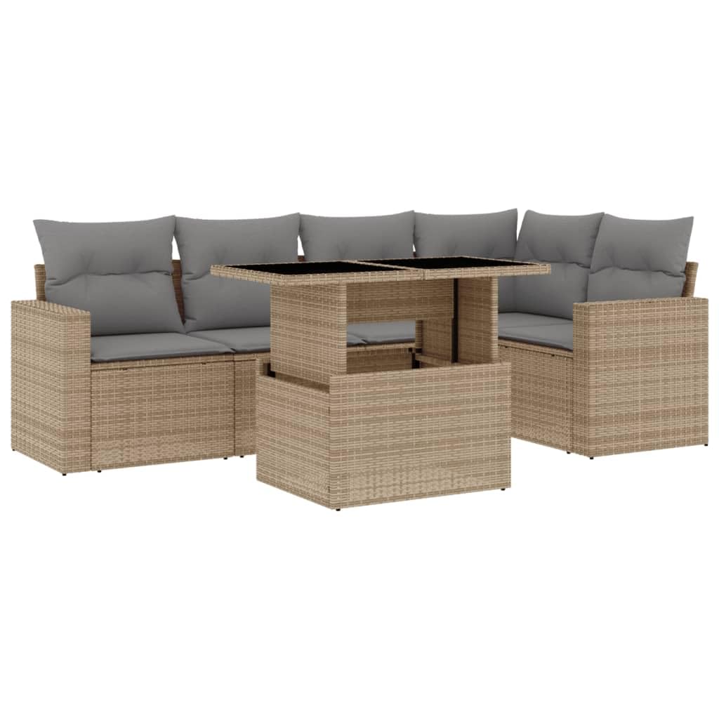 vidaXL Juego de sofás jardín con Cojines 6 pzas ratán sintético Beige