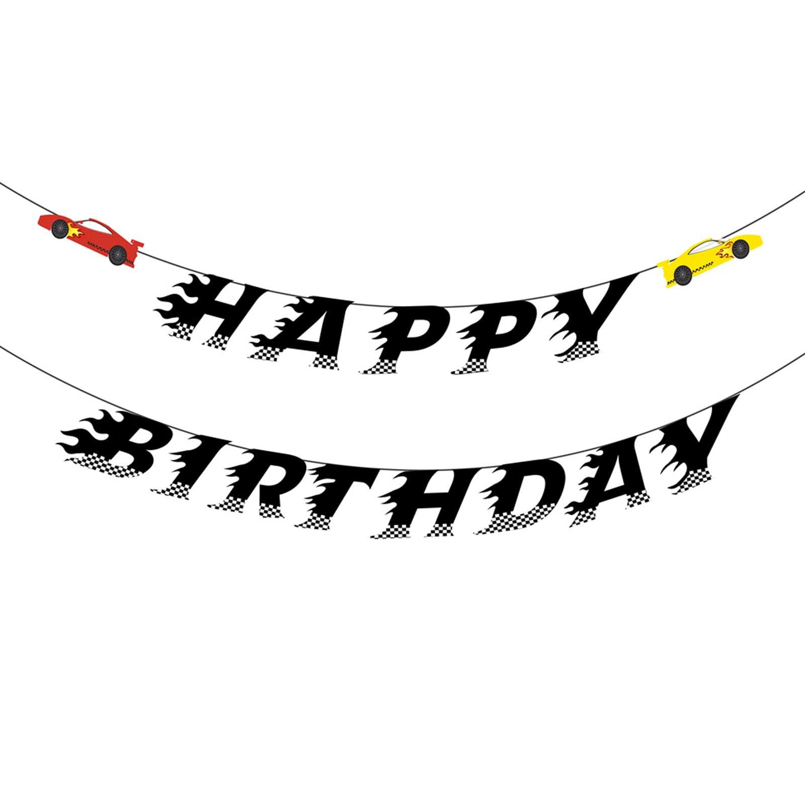 Elaliyi Race Car Birthday Banner, Black, Checkered Pattern, 4.9 x 5.7 Inches, Perfect for Racing Theme Birthday Party Decoration
