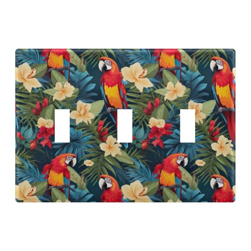 Light Switch Cover Parrot Tropical Wall Plates for Electrical Outlets 3 Gang 202a8792