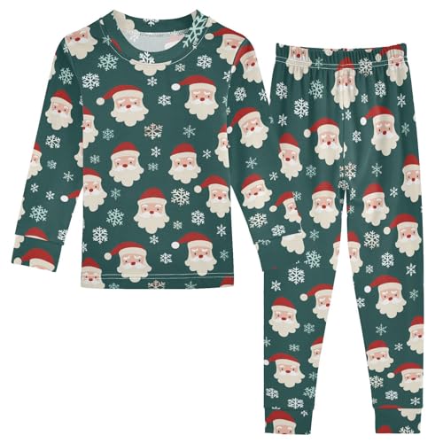 Fustylead Christmas Cute Santa and Snowflakes Cotton Pajamas 2-Piece Long Sleeve Sleepwear Matching Set