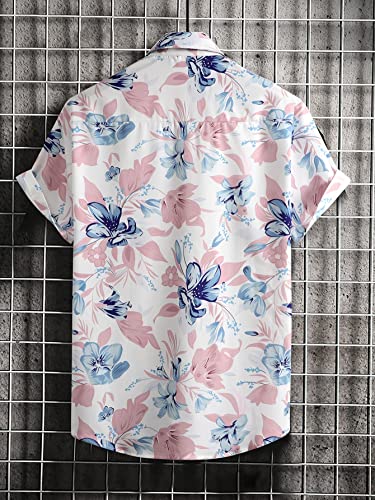 OYOANGLE Men's Tropical Print Button Down Short Sleeve Collared Hawaiian Vacation Shirt2