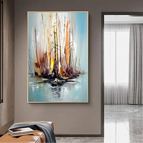 Affiche d'art mural moderne mer et bateau en toile abstraite pour grand salon 80x110 cm