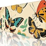 Schwarz Mauspad XXL 700x300 mm, Erweiterte Groß Mousepad Schmetterling, Wasserfest Schreibtischunterlage Vernähte Kanten Design, Mouse Pad mit rutschfeste Gummibasis für Pc Büro Deko, Geschenke u-I
