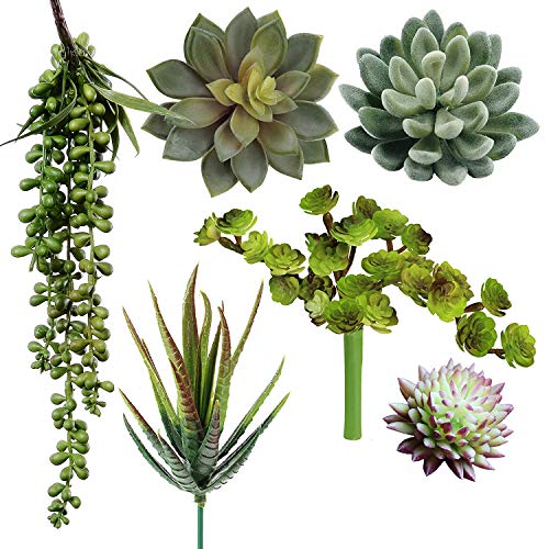 Supla 6 Assorted Fake Succulents Plants Picks Textured Artificial Succulents Unpotted Pick Succulent Stems Fake Succulent Bouquet String of Pearls Succulent Faux Succulent Floral Wall Art